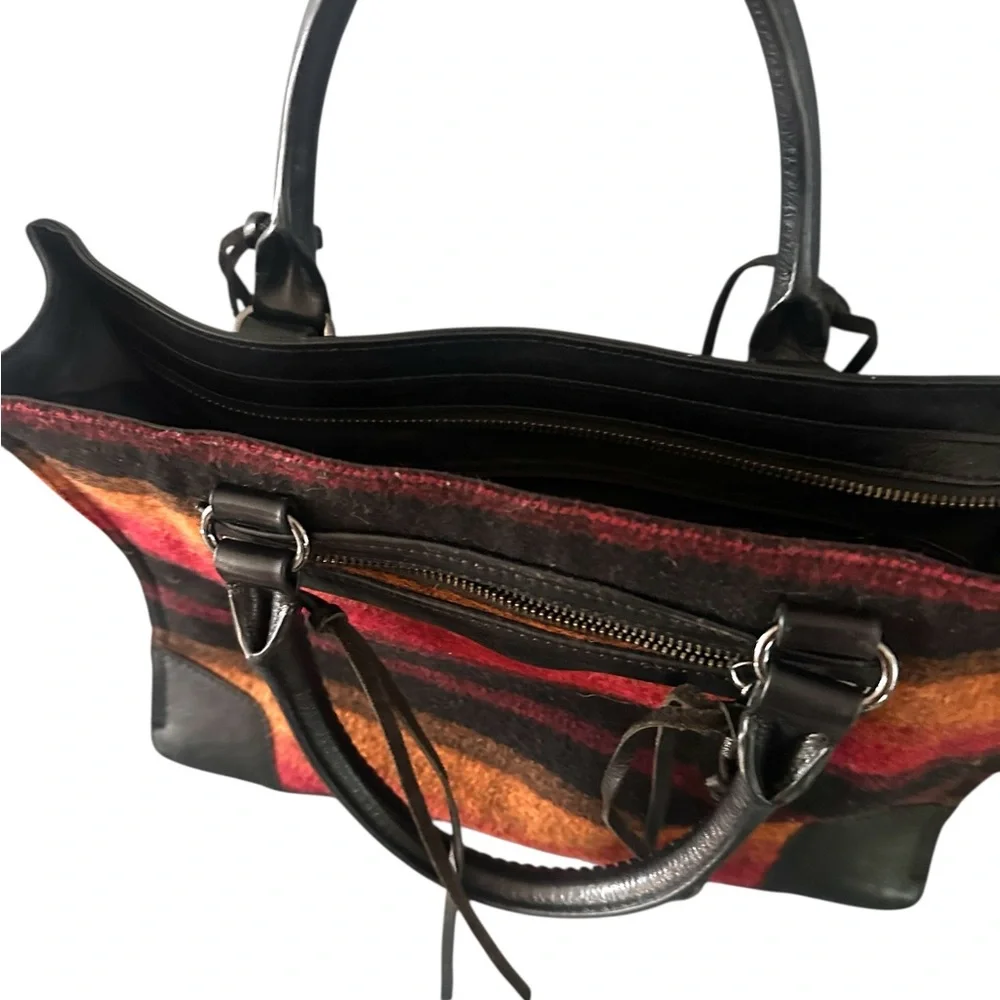 Rebecca Minkoff Regan Satchel Bag Purse Leather Wool‎ Stripe